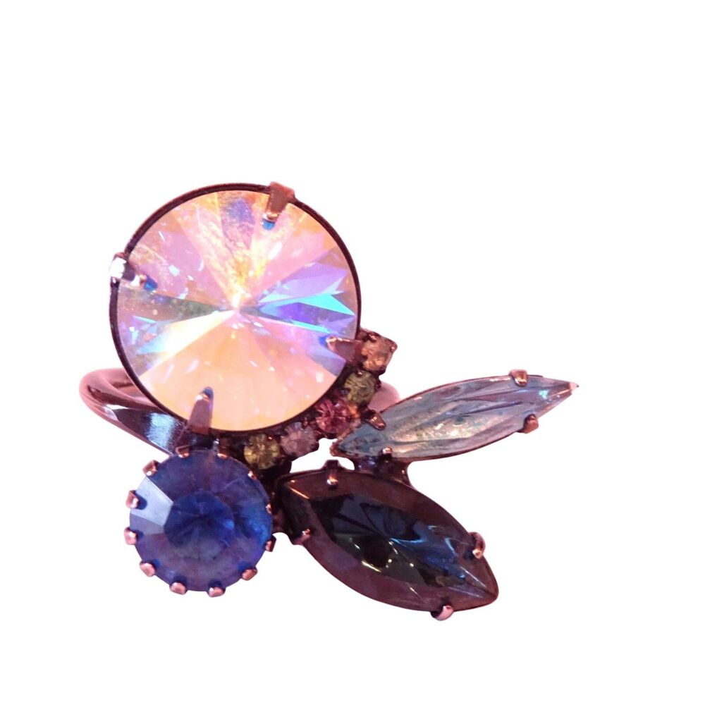 Joomi Lim Women's Gunmetal Blue Swarovski Gemstone Tear Ring Sz 7 NWOT 120